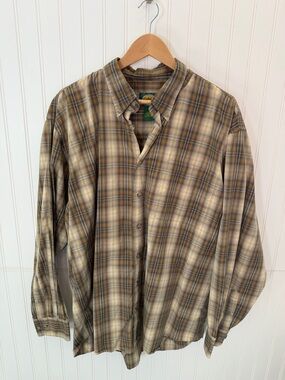 Cabela's Tan and Blue Checkered Shirt XLT